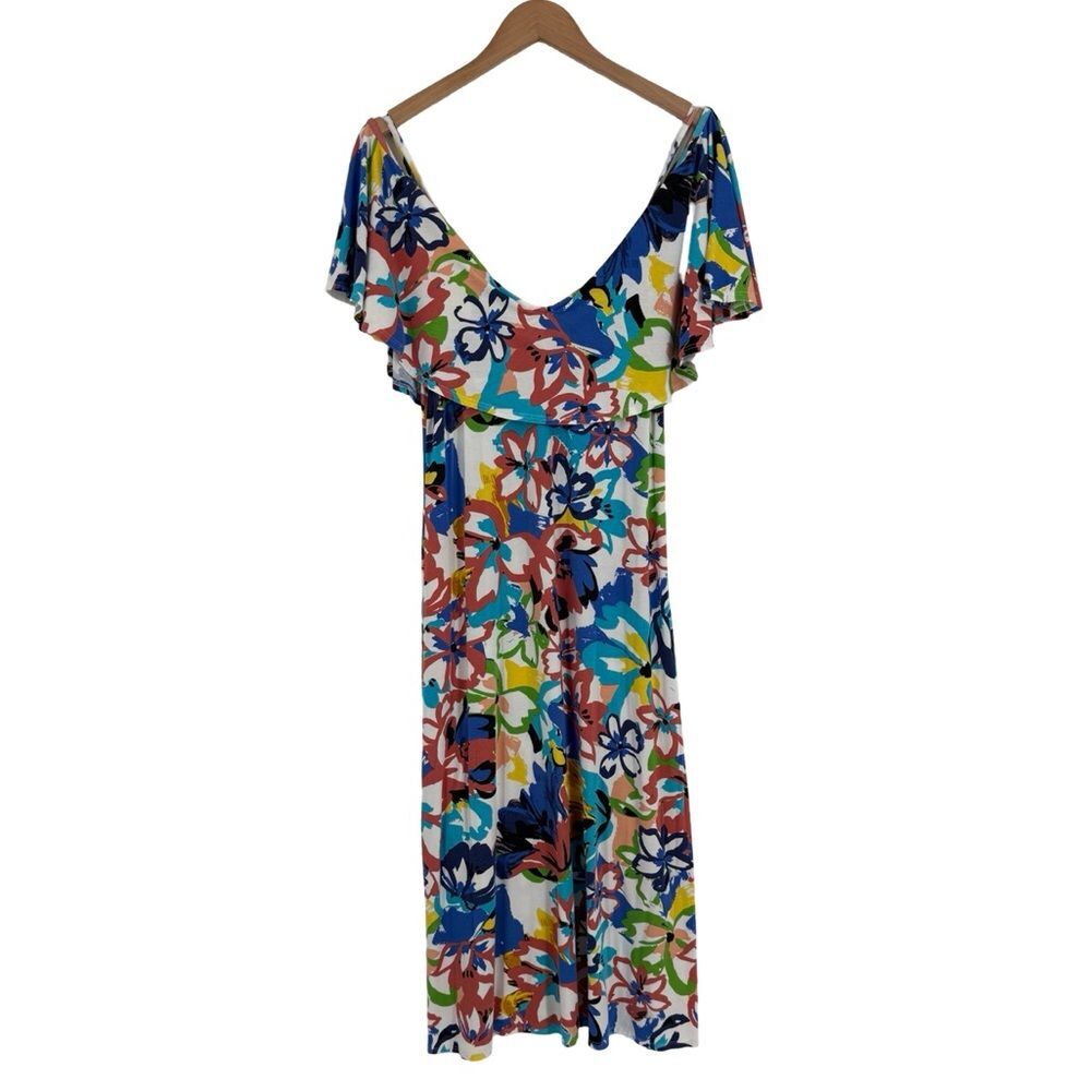 Rachel Pally Jae Printed Floral Cold Shoulder Midi Dress in Multicolor | Large